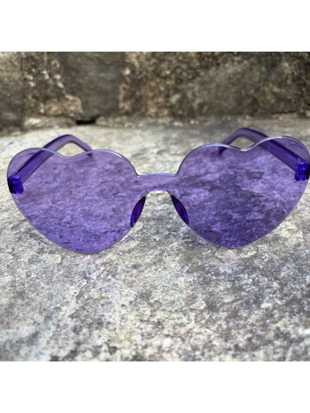Purple Heart Shaped Sunglasses Rimless Tinted Festival Rave Party Boho Pride NEW